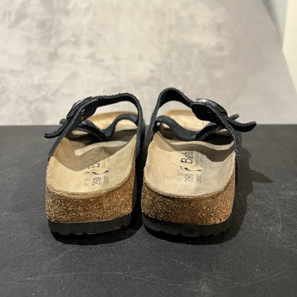 Betula Birkenstock Arizona Mens 7 Narrow Black Suede Leather Strap Sandals
